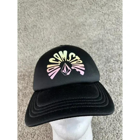 Volcom Stone Hat Mens OS Black Pink Mesh Snapback Trucker Cap Skater - Picture 2 of 9
